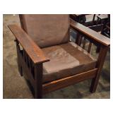 Vintage Mission Oak and Leather Morris Chair with Adjustable Reclining Back Rest