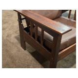 Vintage Mission Oak and Leather Morris Chair with Adjustable Reclining Back Rest