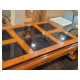 Elm Wood Chinese style Coffee Table with (5) Smoked Glass Panel Top