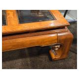 Elm Wood Chinese style Coffee Table with (5) Smoked Glass Panel Top