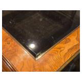 Elm Wood Chinese style Coffee Table with (5) Smoked Glass Panel Top