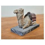 Resin Seated Camel with Striped Blanket
