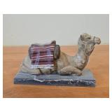 Resin Seated Camel with Striped Blanket