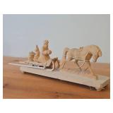 Russian Handcarved Wood Sculpture from Bogorodsk Depicting a Troika Scene with Horse Pulling a Sleigh