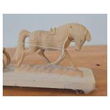 Russian Handcarved Wood Sculpture from Bogorodsk Depicting a Troika Scene with Horse Pulling a Sleigh