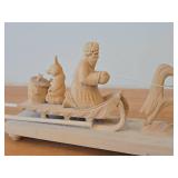 Russian Handcarved Wood Sculpture from Bogorodsk Depicting a Troika Scene with Horse Pulling a Sleigh
