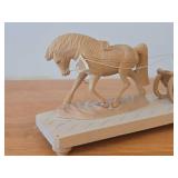 Russian Handcarved Wood Sculpture from Bogorodsk Depicting a Troika Scene with Horse Pulling a Sleigh