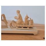 Russian Handcarved Wood Sculpture from Bogorodsk Depicting a Troika Scene with Horse Pulling a Sleigh
