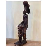 Haitian Handcarved Wooden Folk Art Depicting a Man in Hat Playing a Drum