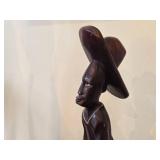 Haitian Handcarved Wooden Folk Art Depicting a Man in Hat Playing a Drum