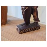 Haitian Handcarved Wooden Folk Art Depicting a Man in Hat Playing a Drum