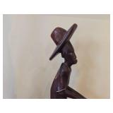 Haitian Handcarved Wooden Folk Art Depicting a Man in Hat Playing a Drum
