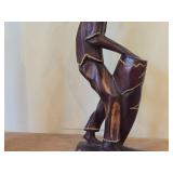 Haitian Handcarved Wooden Folk Art Depicting a Man in Hat Playing a Drum
