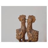 Handcarved Wood lidded Barrel with Roosters On Top