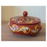 Handpainted Rosemaling Round Trinket Box with Lid and Small Trinket Box with Hinged Lid