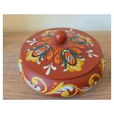 Handpainted Rosemaling Round Trinket Box with Lid and Small Trinket Box with Hinged Lid