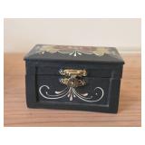 Handpainted Rosemaling Round Trinket Box with Lid and Small Trinket Box with Hinged Lid