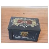 Handpainted Rosemaling Round Trinket Box with Lid and Small Trinket Box with Hinged Lid