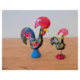 Lot of (2) Handpainted Rooster Figurines (Portugal) - One Wood, One Ceramic