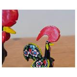 Lot of (2) Handpainted Rooster Figurines (Portugal) - One Wood, One Ceramic