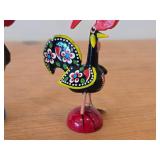 Lot of (2) Handpainted Rooster Figurines (Portugal) - One Wood, One Ceramic