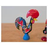 Lot of (2) Handpainted Rooster Figurines (Portugal) - One Wood, One Ceramic