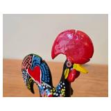 Lot of (2) Handpainted Rooster Figurines (Portugal) - One Wood, One Ceramic