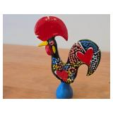 Lot of (2) Handpainted Rooster Figurines (Portugal) - One Wood, One Ceramic