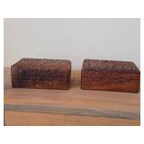 Lot of (2) Handcarved Wood Trinket Boxes
