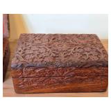 Lot of (2) Handcarved Wood Trinket Boxes