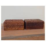 Lot of (2) Handcarved Wood Trinket Boxes