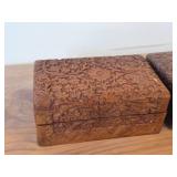 Lot of (2) Handcarved Wood Trinket Boxes
