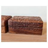 Lot of (2) Handcarved Wood Trinket Boxes