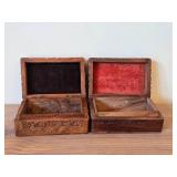 Lot of (2) Handcarved Wood Trinket Boxes