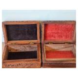 Lot of (2) Handcarved Wood Trinket Boxes