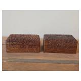 Lot of (2) Handcarved Wood Trinket Boxes