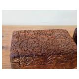 Lot of (2) Handcarved Wood Trinket Boxes