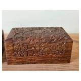 Lot of (2) Handcarved Wood Trinket Boxes