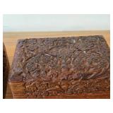 Lot of (2) Handcarved Wood Trinket Boxes