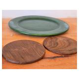 (2) Solid Wood Charger Plate 13", (4) 6" Circular Wooden Coasters