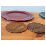 (2) Solid Wood Charger Plate 13", (4) 6" Circular Wooden Coasters