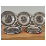 Lot of (5) Norwegian Pewter Collectble Plates - 1980, 1981, 1985, 1986, 1987