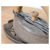 Vintage Dubuque Cast Iron Iron with Cast Iron Trivet