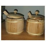 Lot of (2) Wood Honey Pot with Lid and Dipper