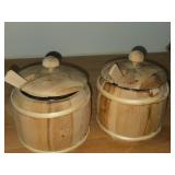 Lot of (2) Wood Honey Pot with Lid and Dipper