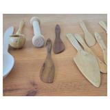 (2) Wooden Bowls and (12) Wood Utensils