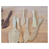(2) Wooden Bowls and (12) Wood Utensils
