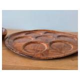 Wood Serving Tray 13"D, (3) Small Bowls and (1) Plate 7"D