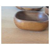 Wood Serving Tray 13"D, (3) Small Bowls and (1) Plate 7"D