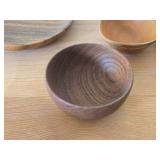 Wood Serving Tray 13"D, (3) Small Bowls and (1) Plate 7"D